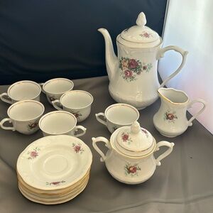 Wtoctawek Poland Roses Tea Set 1960s - Complete Set Serving 6 PERFECT!